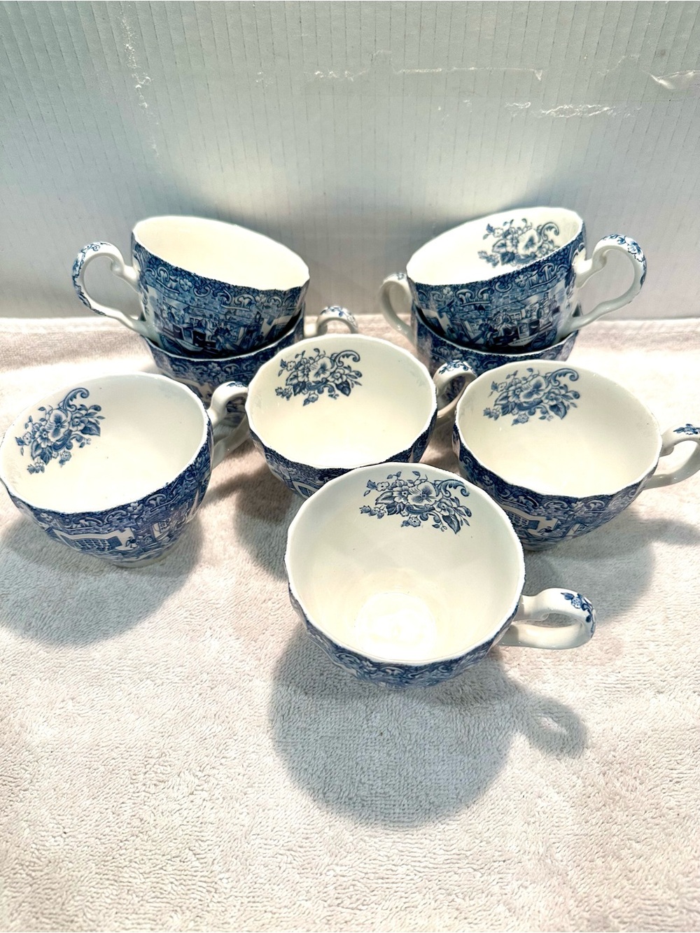 Vintage Porcelain Teacup Set of 8 coaching scene by Johnson brothers